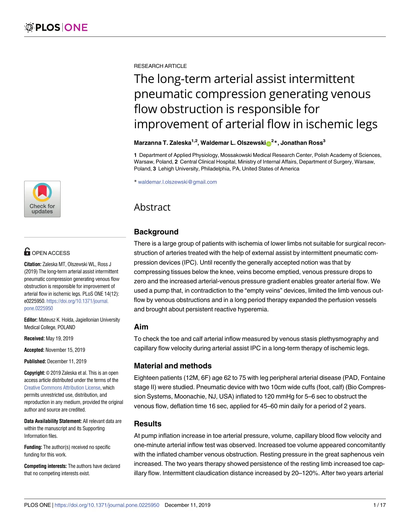 Preview of the PLOS ONE arterial-assist intermittent pneumatic compression study